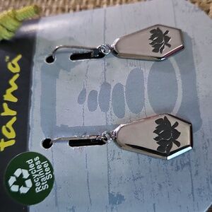 NWT Tarma Silver and Black Lotus Earrings Stainless Steel & Sterling Earwire